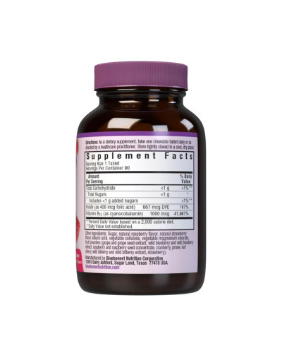 Вітамін В12 і Фолієва кислота, Смак Малини, Earth Sweet Chewables, Bluebonnet Nutrition, 90 жувальних таблеток