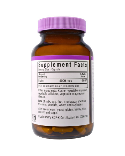 Бiотин (B7) 5000мкг, Bluebonnet Nutrition, 60 вегетаріанських капсул