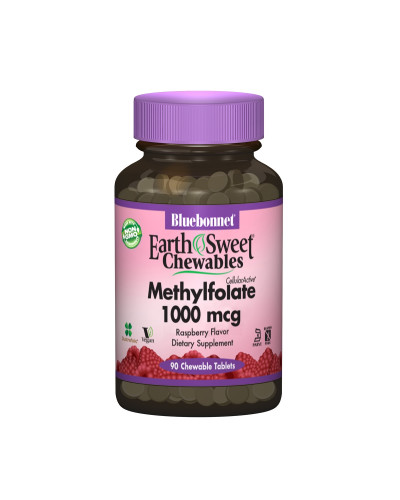 Метилфолат (B9) 1000мкг, Смак Малини, Earth Sweet Chewables, Bluebonnet Nutrition, 90 жувальних таблеток