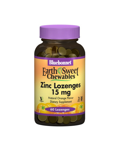 Цинк 15 мг, Вкус Апельсина, EarthSweet Chewables, Bluebonnet Nutrition, 60 таблеток для рассасывания