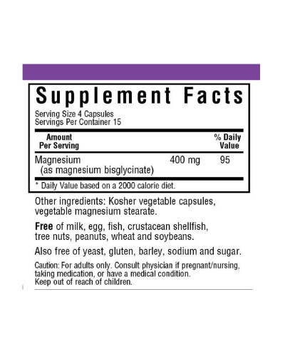 Магний Глицинат, 400 Мг, Magnesium Glycinate, Bluebonnet Nutrition, 60 вегетарианских капсул