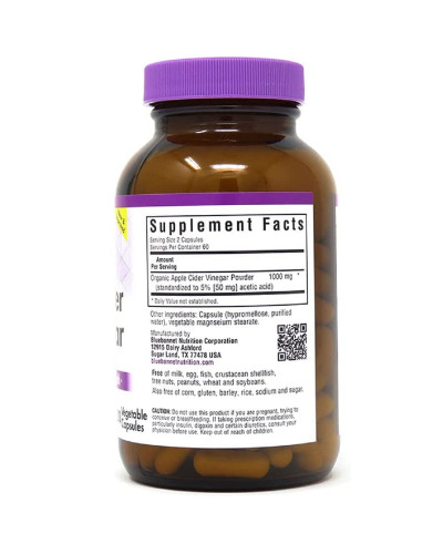 Яблучний оцет, Apple cider vinegar, Bluebonnet Nutrition, 120 вегетаріанських капсул
