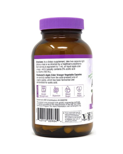 Яблучний оцет, Apple cider vinegar, Bluebonnet Nutrition, 120 вегетаріанських капсул