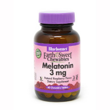 Мелатонин, Melatonin, 3 мг, Bluebonnet Nutrition, EarthSweet, Малиновый Вкус, 60 жевательных таблеток