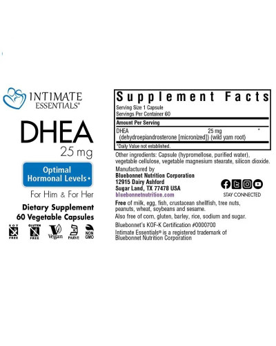 Дегидроэпиандростерон, 25 мг, Intimate Essenitals, DHEA, Bluebonnet Nutrition, 60 вегетарианских капсул Дегидроэпиандростерон, 25 мг, Intimate Essenitals, DHEA, Bluebonnet Nutrition, 60 вегетарианских капсул