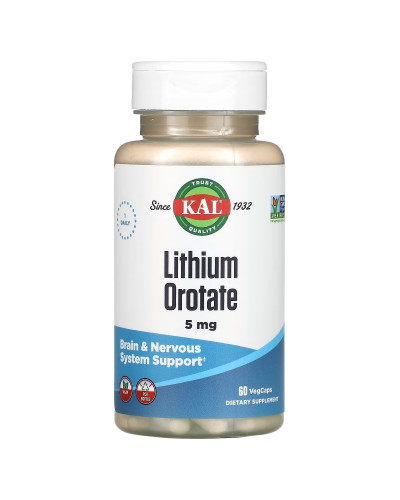 Литий оротат, 5 мг, Lithium Orotate, KAL, 60 вегетарианских капсул