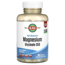 УЦЕНКА Магний Глицинат высокой усвояемости, 350 мг, High Absorption Magnesium Glycinate, KAL, 160 вегетарианских капсул