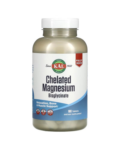Магний хелатный бисглицинат, Chelated Magnesium Bisglycinate, KAL, 180 таблеток