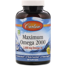 Омега-3, 2000 мг, лимонный вкус, Maximum Omega 2000, Natural Lemon Flavor, Carlson, 90 желатиновых капсул