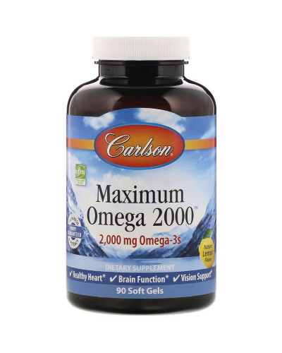 Омега-3, 2000 мг, смак лимона, Maximum Omega 2000, Natural Lemon Flavor, Carlson, 90 желатинових капсул