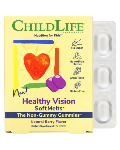Комплекс Здоровое Зрение, натуральный ягодный вкус, Healthy Vision SoftMelts, Natural Berry Flavor, ChildLife, 27 жевательных конфет