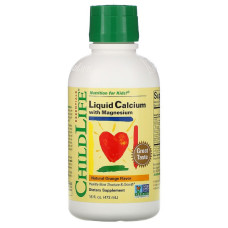 УЦЕНКА Жидкий Кальций и Магний для Детей со Вкусом Апельсина, Calcium with Magnesium, ChildLife, 473 мл (без наружной пленки)