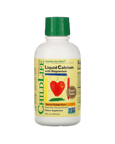УЦІНКА Рідкий Кальцій та Магній для Дітей зі Смаком Апельсина, Calcium with Magnesium, ChildLife, 473 мл (без зовнішньої плівки)