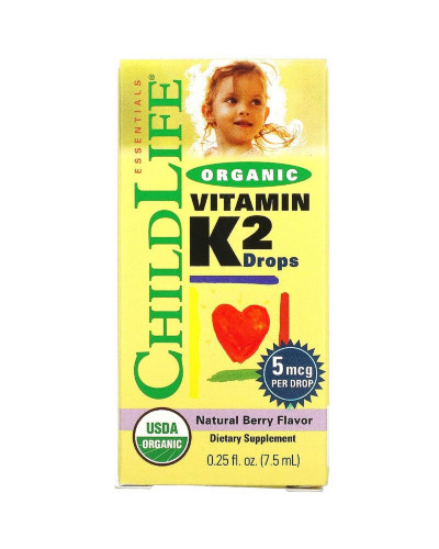 Органічний Вітамін K2 в Краплях, Ягідний смак, ChildLife, 7,5 мл