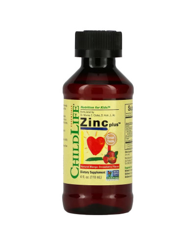 Жидкий цинк для детей, вкус манго и клубники, Zinc Plus, ChildLife, 118 мл