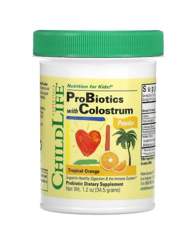Пробіотики для Дітей з Молозивом, Смак тропічного апельсина, Probiotics with Colostrum Powder, ChildLife, 34,5 гр