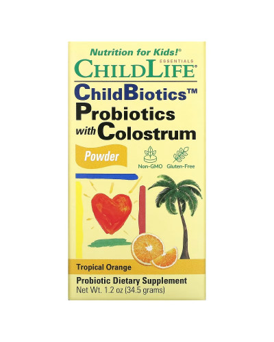 Пробіотики для Дітей з Молозивом, Смак тропічного апельсина, Probiotics with Colostrum Powder, ChildLife, 34,5 гр