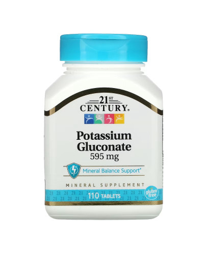 Калия Глюконат, 595 мг, Potassium Gluconate, 21st Century, 110 таблеток