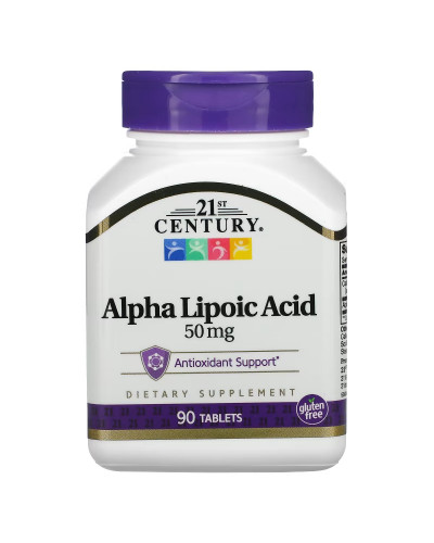 Альфа-ліпоєва кислота, 50 мг, Alpha Lipoic Acid, 21st Century, 90 таблеток