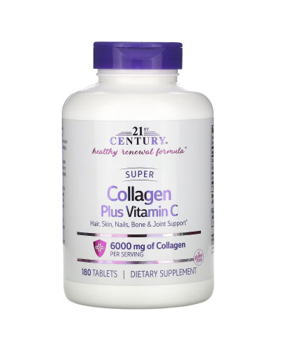 Супер Колаген із вітаміном C, 1000 мг, Super Collagen Plus Vitamin C, 21st Century, 180 таблеток
