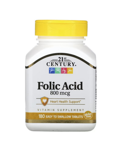 Фолиевая кислота, 800 мкг, Folic Acid, 21st Century, 180 таблеток