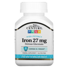 Железо Высокоэффективное, 27 мг, High-Potency Iron, 21st Century, 110 таблеток