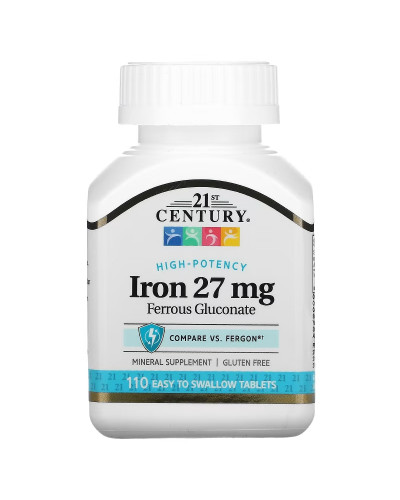 Залізо Високоефективне, 27 мг, High-Potency Iron, 21st Century, 110 таблеток