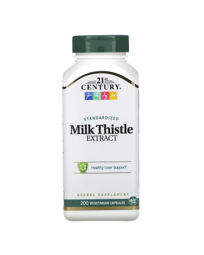 Розторопша, Стандартизований екстракт, Standardized Milk Thistle Extract, 21st Century, 200 вегетаріанських капсул