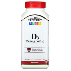 Витамин D3 1000 МЕ, Vitamin D3, 21st Century, 500 таблеток