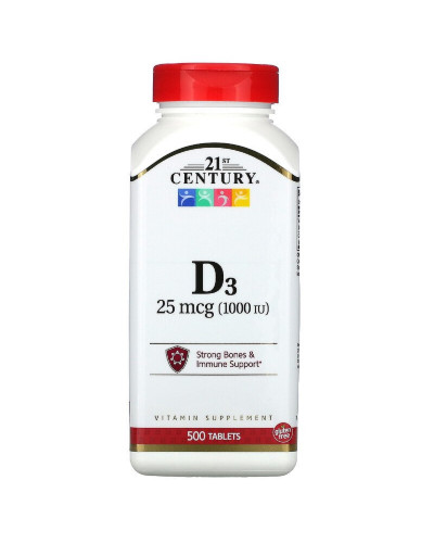 Вітамін D3 1000 МО, Vitamin D3, 21st Century, 500 таблеток