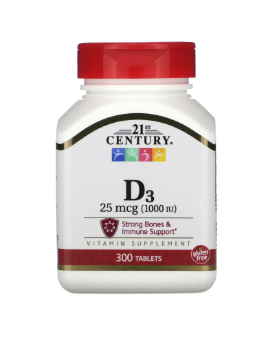 Вітамін D3, 25 мкг, Vitamin D3, 21st Century, 300 таблеток