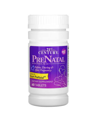 Комплекс для беременных и кормящих с фолиевой кислотой, PreNatal with Folic Acid, 21st Century, 60 таблеток