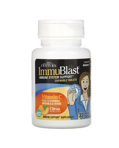 Комплекс для імунітету та Вітамін C, цитрусовий смак, ImmuBlast, Vitamin C, 21st Century, 32 жувальні таблетки