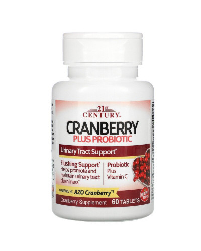 Клюква с пробиотиком, Cranberry Plus Probiotic, 21st Century, 60 таблеток