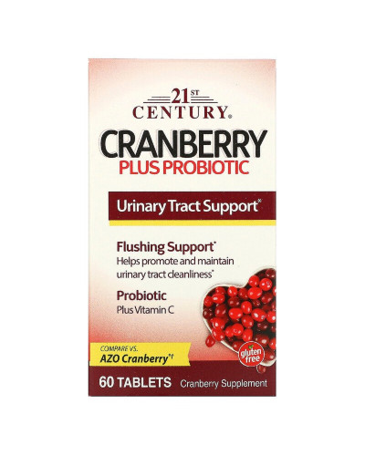 Клюква с пробиотиком, Cranberry Plus Probiotic, 21st Century, 60 таблеток