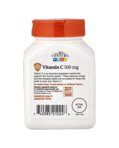 Вітамін C, 500 мг, смак апельсина, Chewable Vitamin C, 21st Century, 110 жувальних таблеток