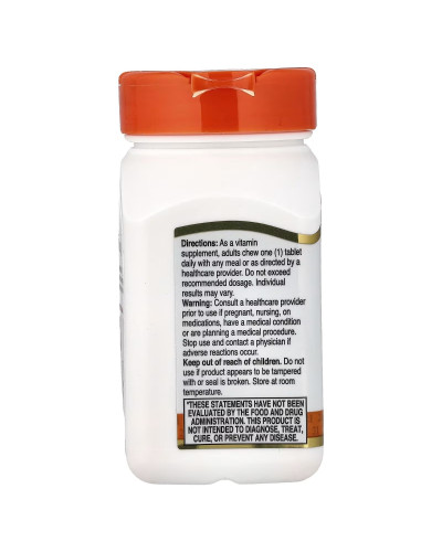 Вітамін C, 500 мг, смак апельсина, Chewable Vitamin C, 21st Century, 110 жувальних таблеток