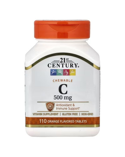 Вітамін C, 500 мг, смак апельсина, Chewable Vitamin C, 21st Century, 110 жувальних таблеток