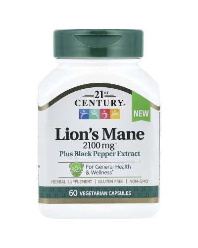 Їжовик гребінчастий, 2100 мг, Lion's Mane, 21st Century, 60 вегетаріанських капсул
