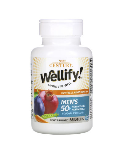 Мультивітаміни для Чоловіків 50+, Wellify, Men's 50+ Multivitamin Multimineral, 21st Century, 65 таблеток