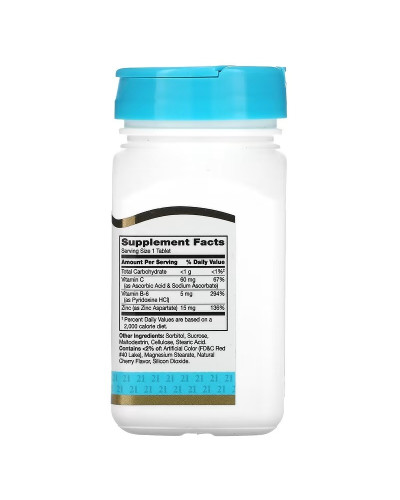 Цинк із витаминами С і В6, смак вишні, Zinc Plus Vitamins C&B-6, 21st Century, 90 жувальних таблеток Цинк із витаминами С і В6, смак вишні, Zinc Plus Vitamins C&B-6, 21st Century, 90 жувальних таблеток