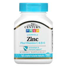 Цинк із витаминами С і В6, смак вишні, Zinc Plus Vitamins C&B-6, 21st Century, 90 жувальних таблеток