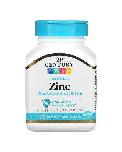 Цинк із витаминами С і В6, смак вишні, Zinc Plus Vitamins C&B-6, 21st Century, 90 жувальних таблеток