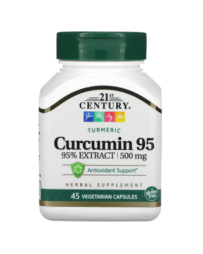 Куркумін 95, 500 мг, Curcumin 95, 21st Century, 45 вегетаріанських капсул