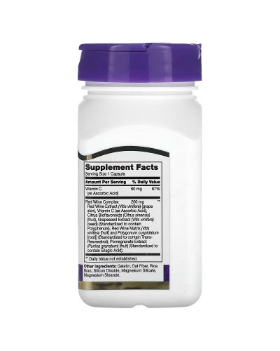 Ресвератрол с экстрактом красного вина, 200 мг, Resveratrol Red Wine Extract, 21st Century, 90 капсул