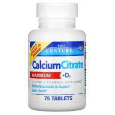 Кальций Цитрат и витамин D3, Calcium Citrate + D3 Maximum, 21st Century, 75 таблеток