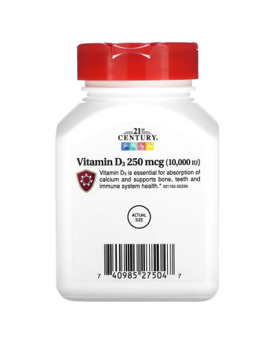 Вітамін D3, 250 мкг, Vitamin D3, 21st Century, 110 таблеток
