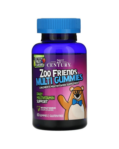 Мультивитамины для детей, вкус фруктов, Zoo Friends Multi, 21st Century, 60 жевательных конфет