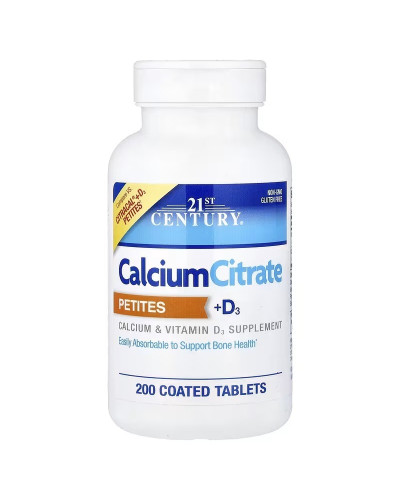 Кальцій цитрат та вітамін D3, Calcium Citrate Petites + D3, 21st Century, 200 таблеток в оболонці