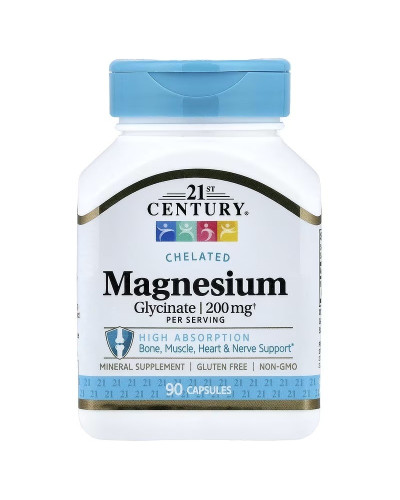Магній гліцинат, Chelated Magnesium Glycinate, 21st Century, 90 капсул